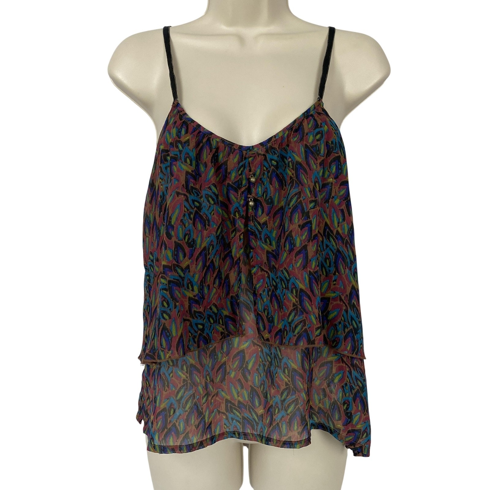 Aerie Camisole Tank Top Women Medium Feather Print Velvet Sheer Whimsigoth Fairy